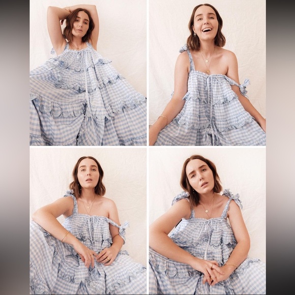 Innika Choo Iva Biig dress scallop frill dress in dusk gingham sz 1 - Picture 5 of 16